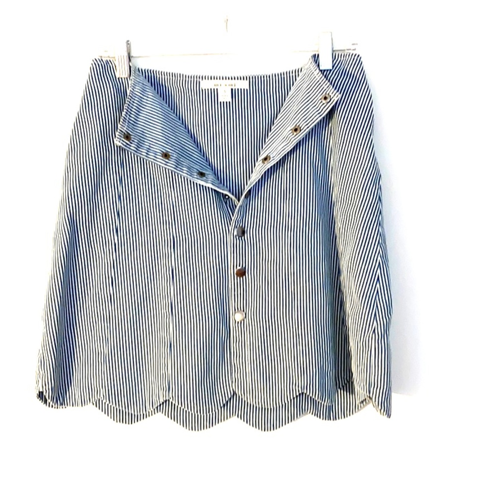 Blue/White Striped A-Line Scalloped Denim Skirt